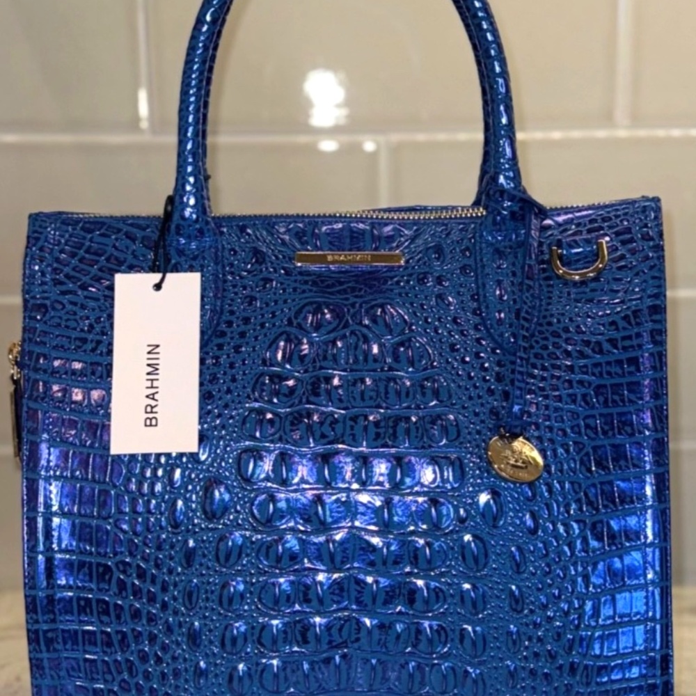 Brahmin Blue Cobalt Potion Caroline Satchel STUNNER Brand New! ALL TAIL Rare - Picture 6 of 16